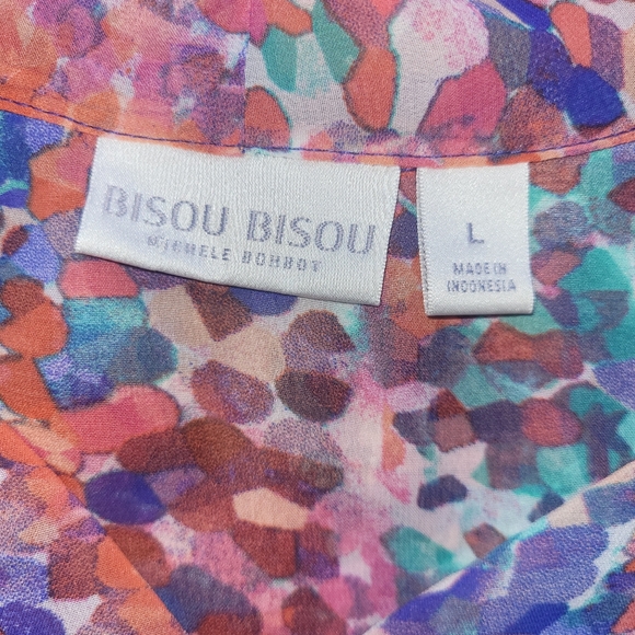 Bisou Bisou High Low Sleeveless Watercolor Print Top, VGUC, Size L - Picture 7 of 8